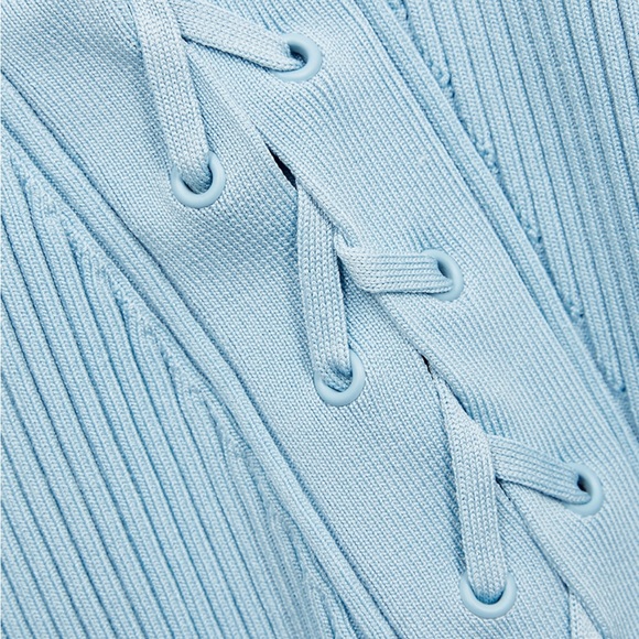 JONATHAN SIMKHAI Ava Blue Lace-Up Stretch-Knit Midi Dress - Picture 6 of 10